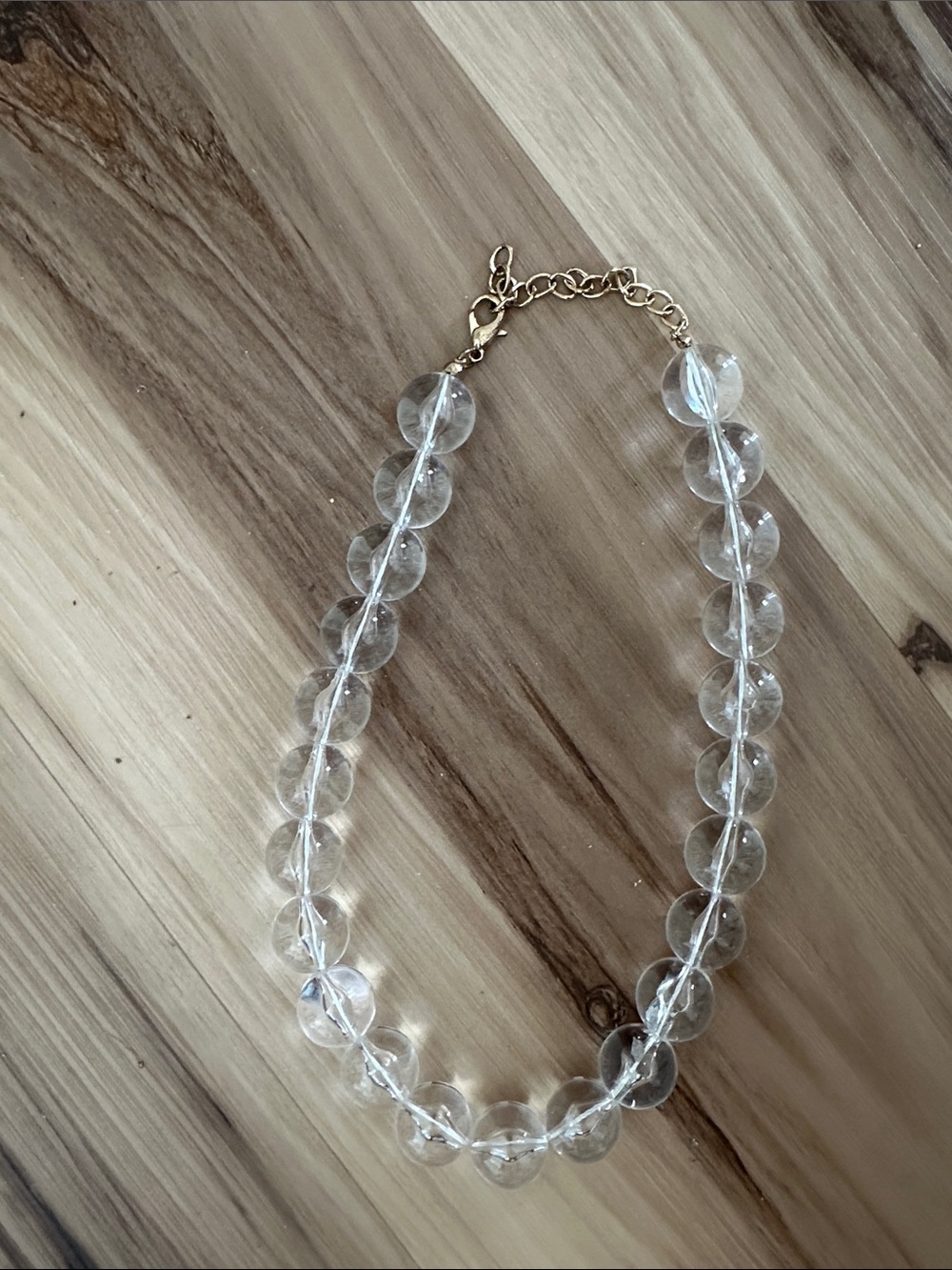 Clear Beaded Necklace with Gold Chain Accent